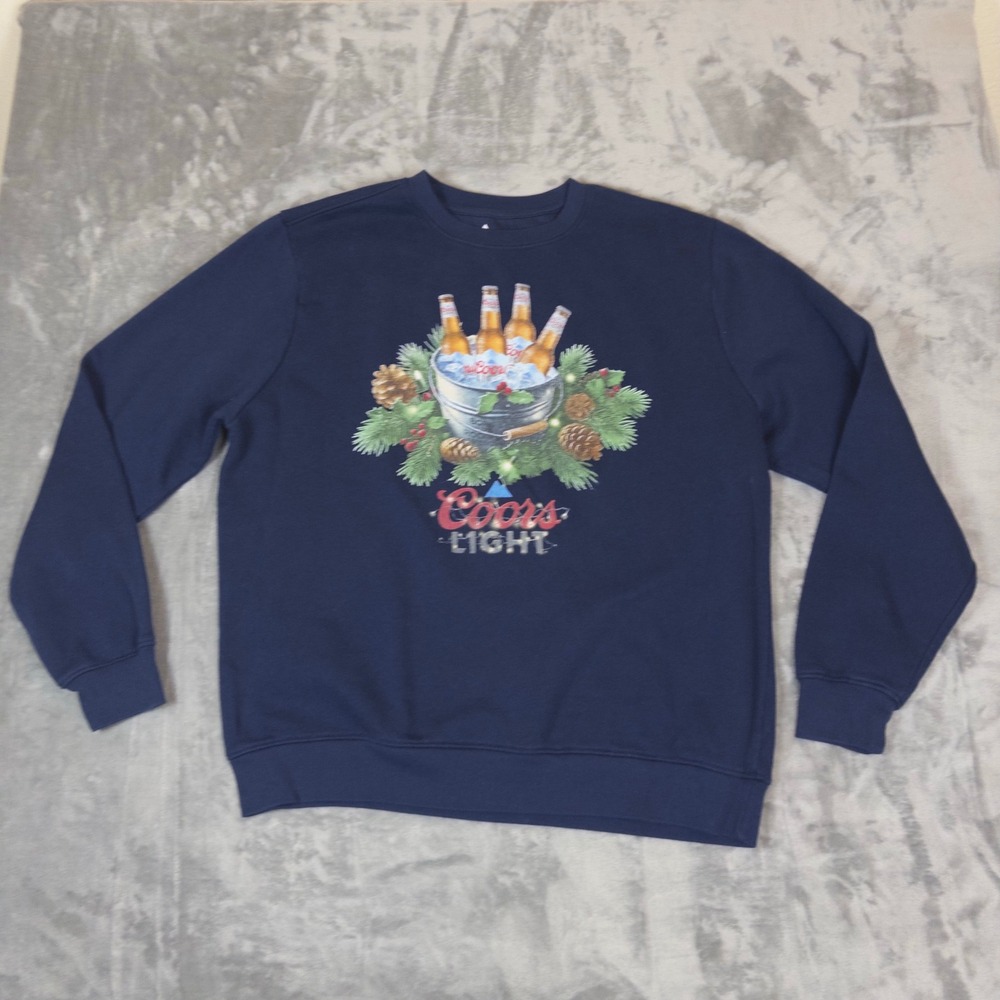 Coors Light Sweatshirt Mens Large Navy Blue Holiday Beer Bucket Graphic Pullover